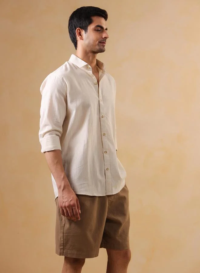 ترولوم قميص قطن سادة بقصة مريحة للرجال